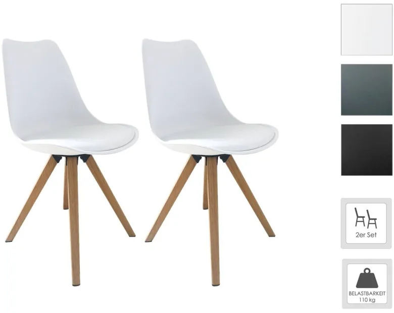 Stuhl KIRA 2er-Set weiß weiß Eiche Kunststoff Kunstleder Metall B/H/T: ca. 48x86x55,5 cm