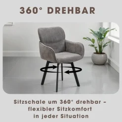 Stuhl RICO, 2er-Set schwarz grau Metall Stoff B/H/T: ca. 61x90x63 cm