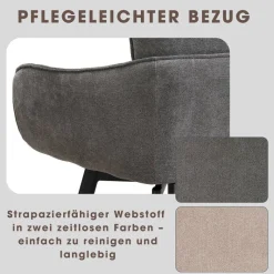 Stuhl RICO, 2er-Set schwarz grau Metall Stoff B/H/T: ca. 61x90x63 cm