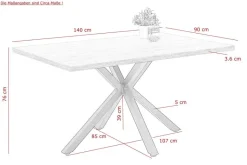 Tisch Cleo I Eiche schwarz Holzwerkstoff Metall B/H/T: ca. 140x76x90 cm
