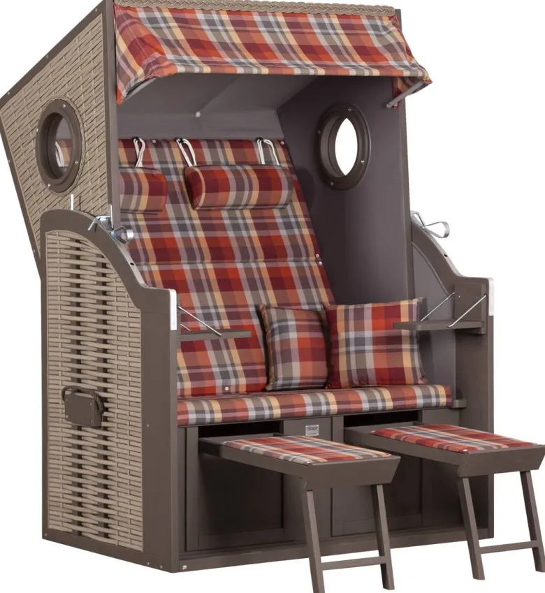 TRENDY by deVries Strandkorb Twin View rot Hartholz