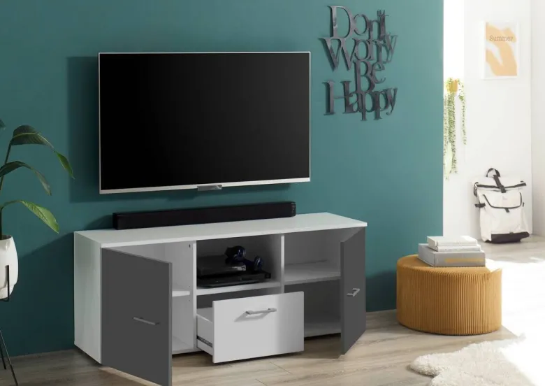 TV-Board Alex weiß Graphit B/H/T: ca. 135x54x37 cm