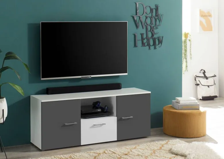TV-Board Alex weiß Graphit B/H/T: ca. 135x54x37 cm
