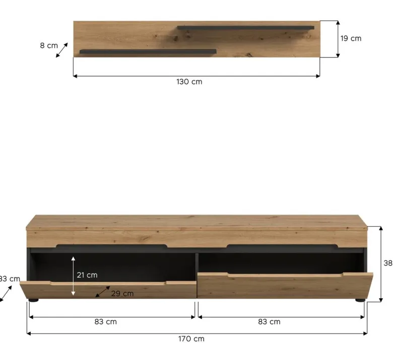 TV-Kommode Canu basaltgrau Nachbildung Artisan Oak Nachbildung B/H/T: ca. 170x38x33 cm