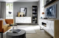 TV-Lowboard Brolo Eiche Cleveland Nachbildung weiß Hochglanz schwarz B/H/T: ca. 167x75x40 cm