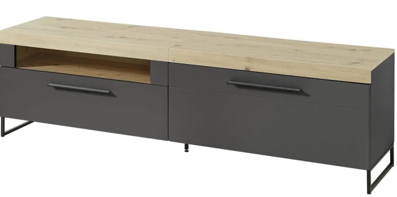 TV-Lowboard Loft Two Eiche Artisan Nachbildung Graphit Lacklaminat supermatt B/H/T: ca. 192x55x44 cm