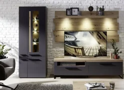 TV-Lowboard Loft Two Eiche Artisan Nachbildung Graphit Lacklaminat supermatt B/H/T: ca. 192x55x44 cm