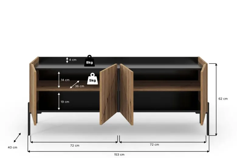 TV-Lowboard Neo Evoke Oak Nachbildung schwarz B/H/T: ca. 153x62x40 cm