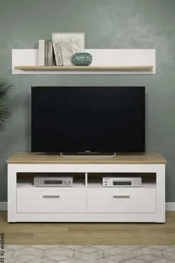 TV-Lowboard Shade weiß Pinie Nachbildung Eiche Artisan Nachbildung B/H/T: ca. 148x59x45 cm