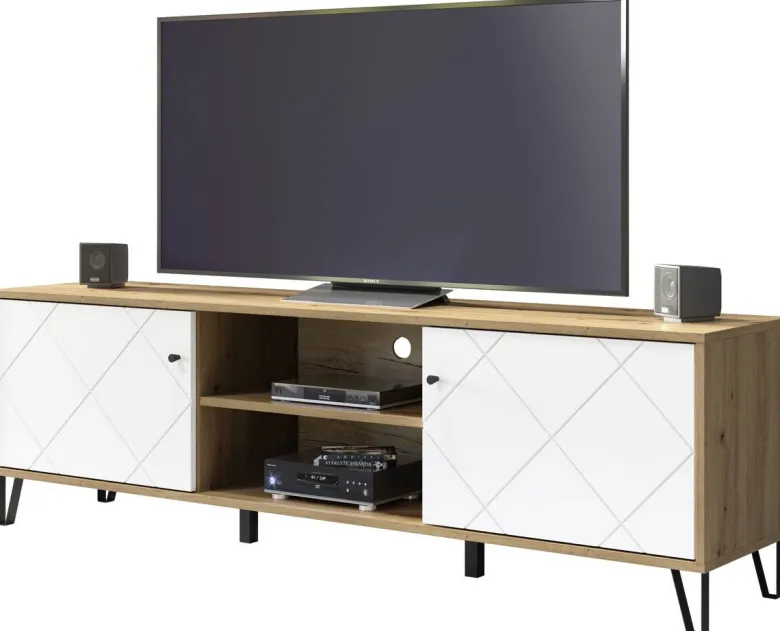 TV-Lowboard Touch Eiche Artisan Nachbildung weiß matt B/H/T: ca. 183x55x40 cm