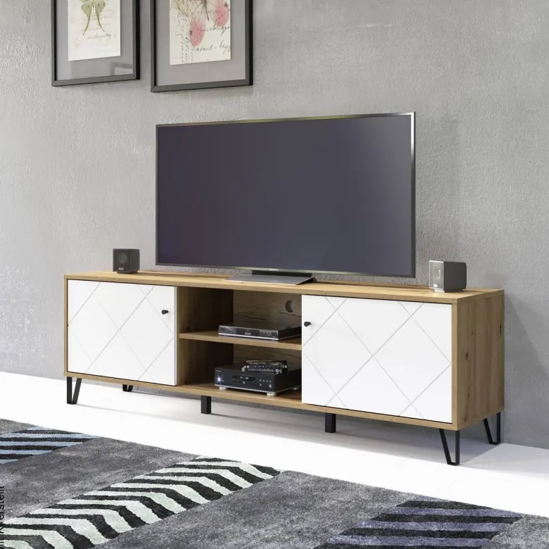 TV-Lowboard Touch Eiche Artisan Nachbildung weiß matt B/H/T: ca. 183x55x40 cm