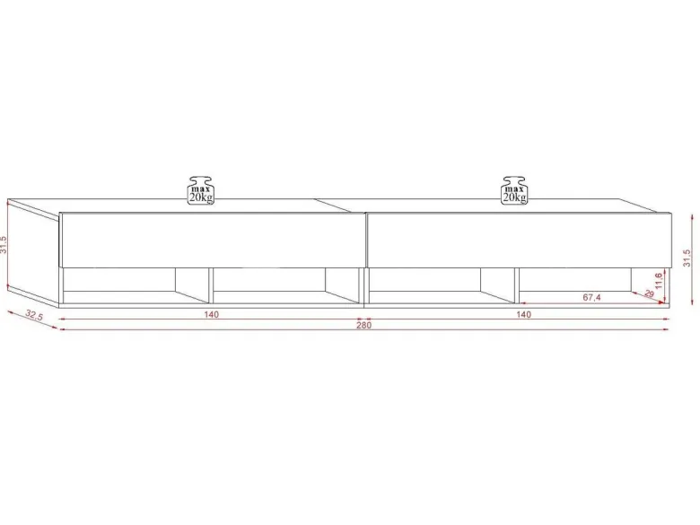 TV-Lowboard TV LOWBOARD DERBY 280 Eiche Wotan Nachbildung schwarz glänzend B/H/T: ca. 280x32,5x31,5 cm