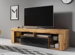 TV-Lowboard TV LOWBOARD Everest 140 Eiche Wotan Nachbildung schwarz glänzend B/H/T: ca. 140x50x35 cm