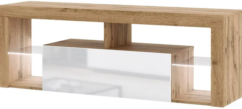 TV-Lowboard TV LOWBOARD Everest 140 LED Eiche Wotan Nachbildung weiß glänzend B/H/T: ca. 140x50x35 cm