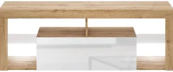 TV-Lowboard TV LOWBOARD Everest 140 LED Eiche Wotan Nachbildung weiß glänzend B/H/T: ca. 140x50x35 cm