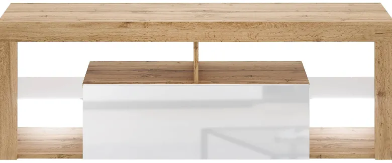 TV-Lowboard TV LOWBOARD Everest 140 LED Eiche Wotan Nachbildung weiß glänzend B/H/T: ca. 140x50x35 cm