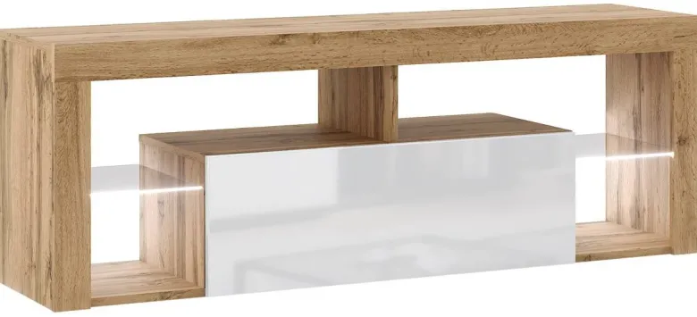 TV-Lowboard TV LOWBOARD Everest 140 LED Eiche Wotan Nachbildung weiß glänzend B/H/T: ca. 140x50x35 cm