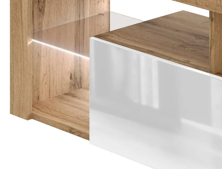 TV-Lowboard TV LOWBOARD Everest 140 LED Eiche Wotan Nachbildung weiß glänzend B/H/T: ca. 140x50x35 cm