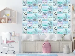 UGEPA Vinyltapete Muscheln blau rosa B/L: ca. 53x1005 cm