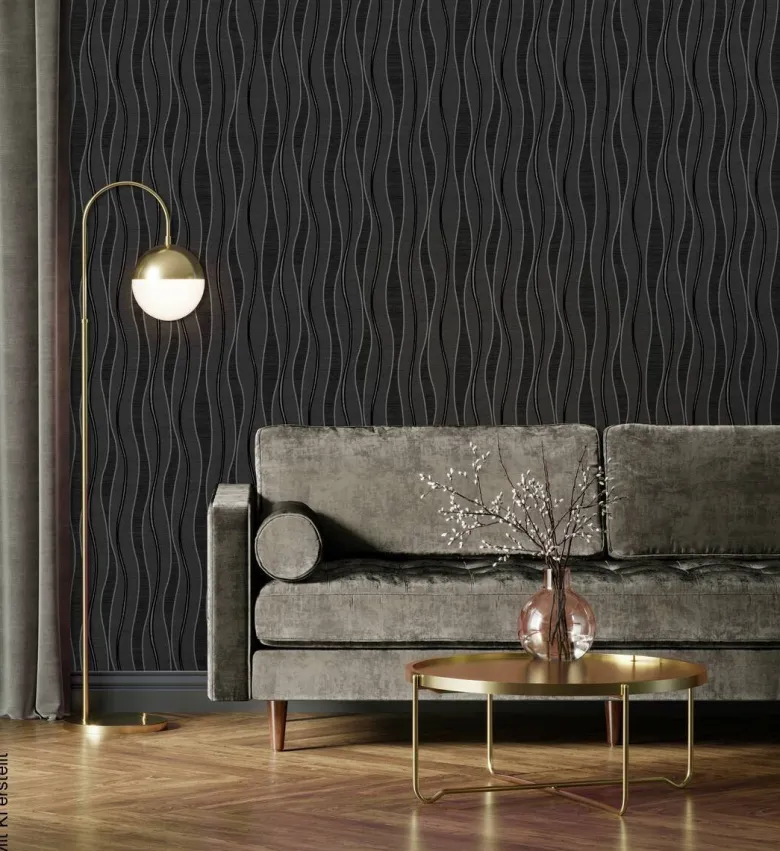 UGEPA Vinyltapete Wellen schwarz silber B/L: ca. 53x1005 cm