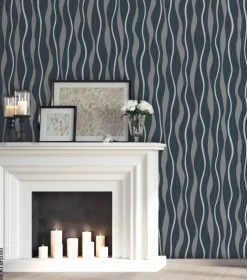 UGEPA Vinyltapete Wellen schwarz silber B/L: ca. 53x1005 cm glitzernd