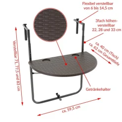 VCM Balkonhängetisch braun Polyrattan B/H/T: ca. 60x83x62 cm
