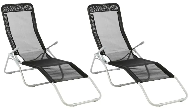 VCM Gartenliege-Set schwarz Stahl B/H/L: ca. 48x100x160 cm