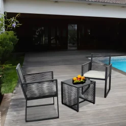 VCM Gartensitzgruppe Fidola schwarz Polyrattangeflecht B/H/L: ca. 53x86x53 cm