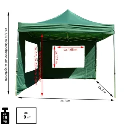 VCM Pavillon PROFI grün Polyester-Mischgewebe B/H/L: ca. 300x220x300 cm