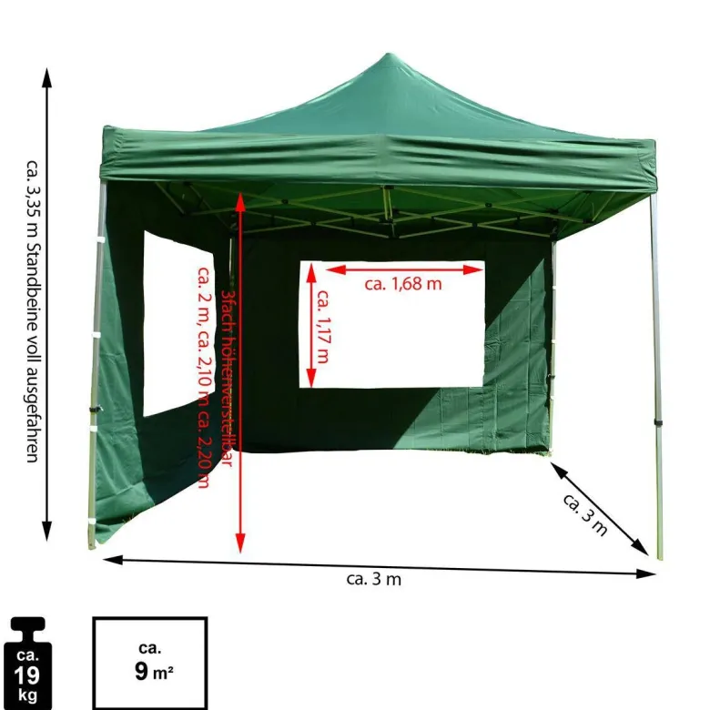 VCM Pavillon PROFI grün Polyester-Mischgewebe B/H/L: ca. 300x220x300 cm