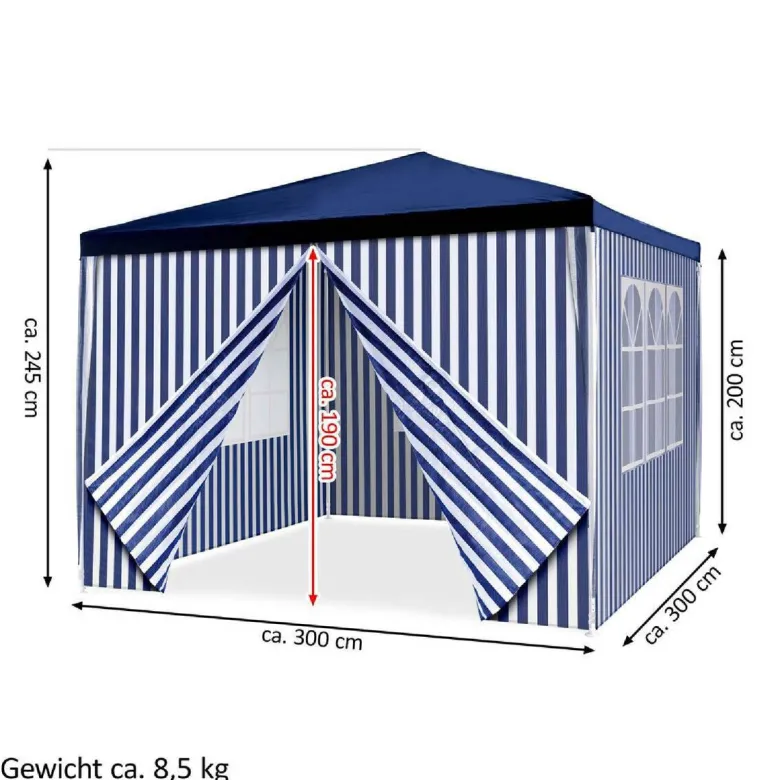 VCM Pavillon royalblau Polyester-Mischgewebe B/H/L: ca. 300x187x300 cm