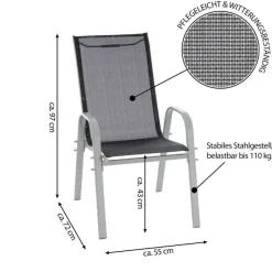 VCM Stapelsessel 4er Set schwarz Textilene B/H/T: ca. 55x93x58 cm