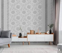 Vinyltapete Blumenranke grau dunkelgrau B/L: ca. 53x1005 cm