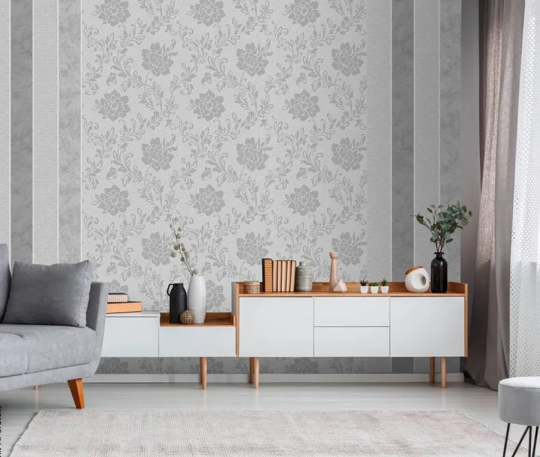 Vinyltapete Blumenranke grau dunkelgrau B/L: ca. 53x1005 cm