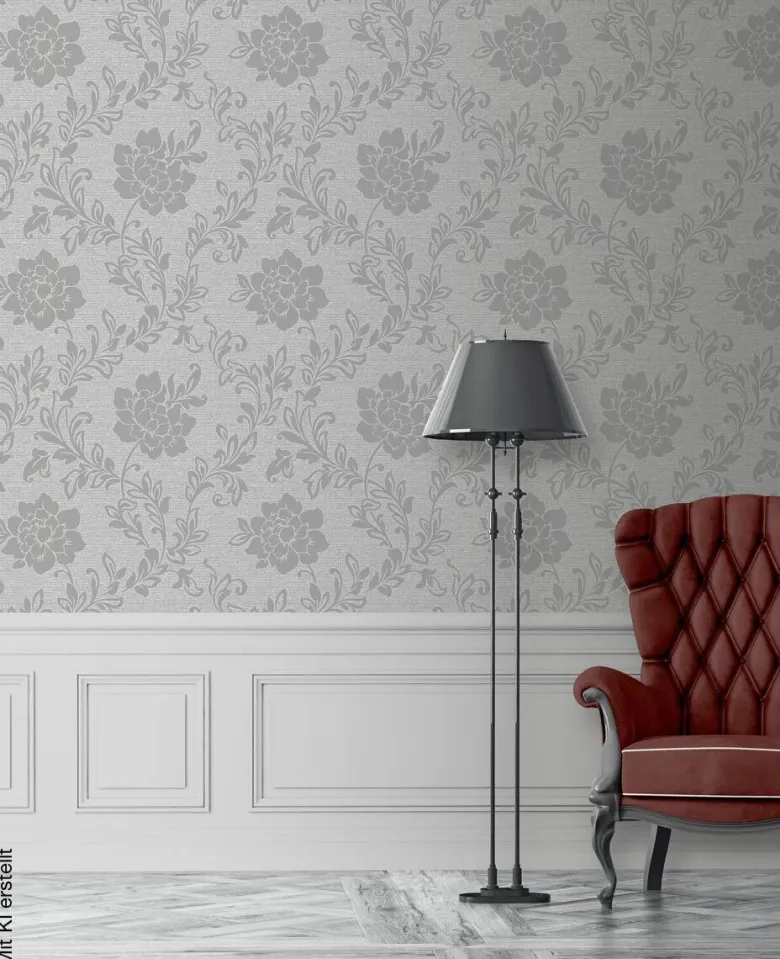 Vinyltapete Blumenranke grau dunkelgrau B/L: ca. 53x1005 cm