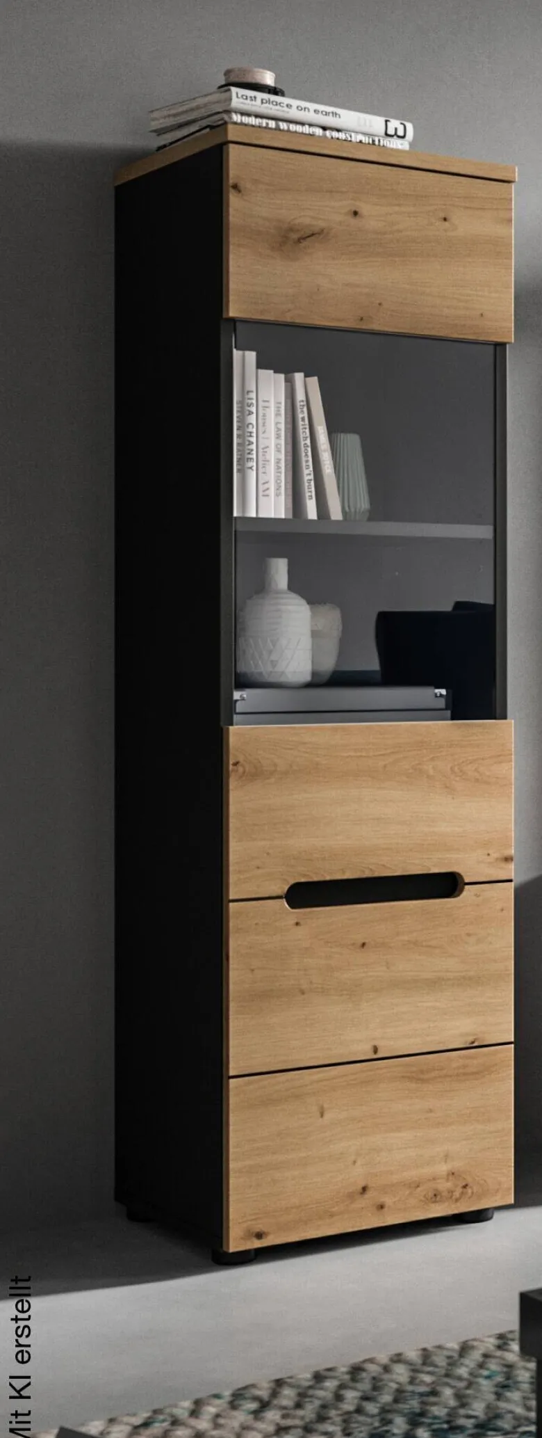 Vitrine Canu basaltgrau Nachbildung Artisan Oak Nachbildung B/H/T: ca. 36x125x33 cm