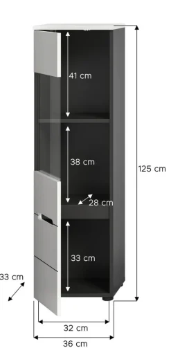 Vitrine Canu basaltgrau weiß B/H/T: ca. 36x125x33 cm