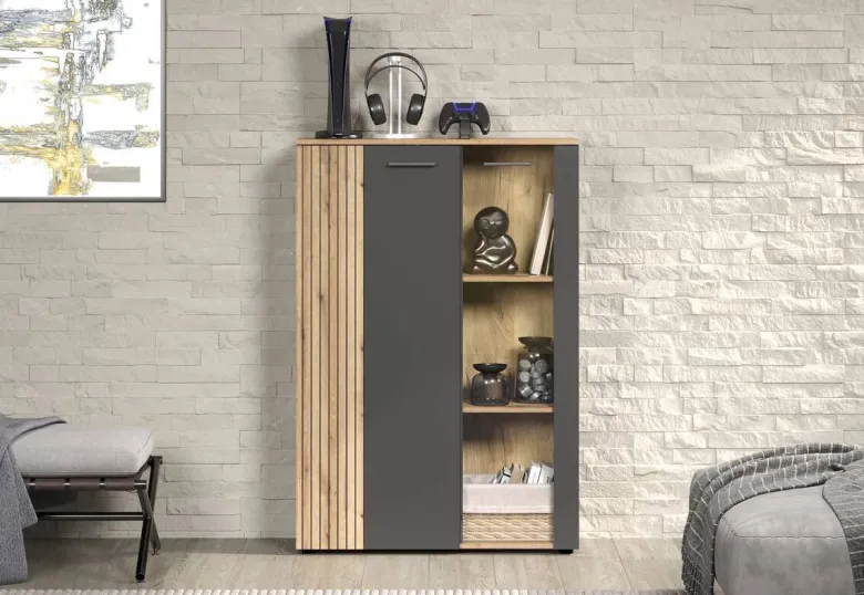Vitrine Esteban anthrazit Eiche Evoke Coast Nachbildung B/H/T: ca. 90x132x34 cm