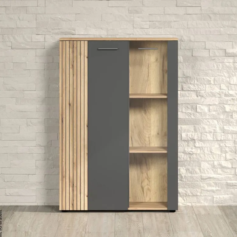 Vitrine Esteban anthrazit Eiche Evoke Coast Nachbildung B/H/T: ca. 90x132x34 cm