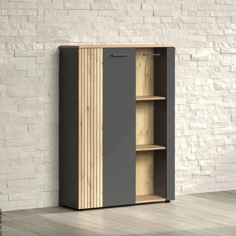 Vitrine Esteban anthrazit Eiche Evoke Coast Nachbildung B/H/T: ca. 90x132x34 cm