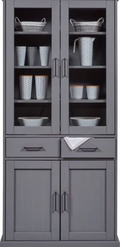 Vitrine Forenzo grau lackiert Holz B/H/L: ca. 38,4x190x90 cm