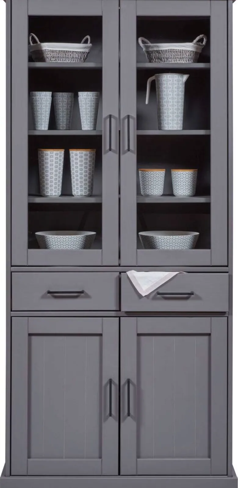 Vitrine Forenzo grau lackiert Holz B/H/L: ca. 38,4x190x90 cm