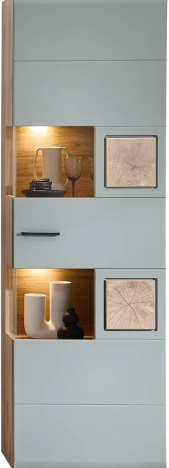Vitrine Fun Plus 2 salbei Oak Eiche Viking Nachbildung B/H/T: ca. 65x205x37 cm