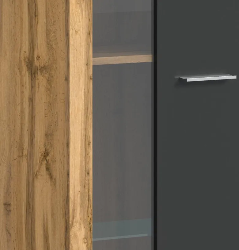 Vitrine Jam Eiche Wotan Nachbildung grau B/H/T: ca. 60x159x35 cm