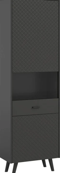 Vitrinenschrank LINEA grau schwarz B/H/T: ca. 58x195x37 cm