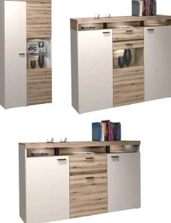 Vitrine Strada weiß Eiche Viking Optik Spanplatte B/H/T: ca. 91x193x32 cm
