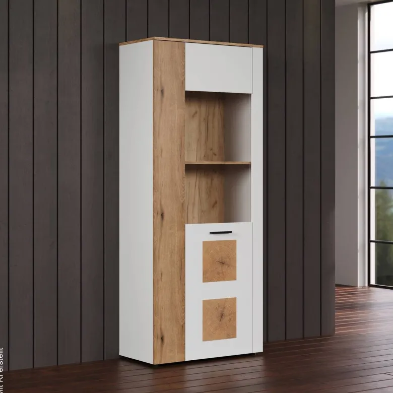 Vitrine Vitoria weiß Eiche Evoke Coast Nachbildung B/H/T: ca. 80x195x42 cm