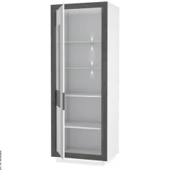 Vitrine weiß Hochglanz Beton dunkel Optik B/H/T: ca. 73x197x53 cm