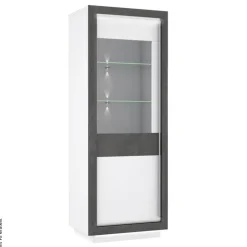 Vitrine weiß Hochglanz Beton dunkel Optik B/H/T: ca. 73x197x53 cm