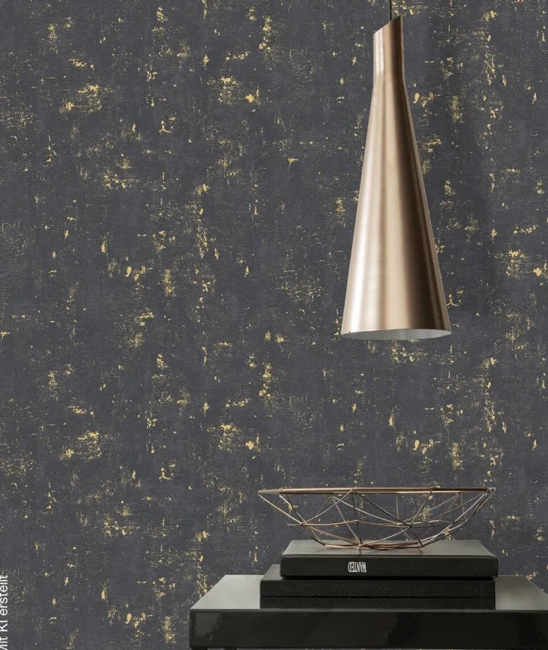 Vliestapete Betonoptik schwarz gold B/L: ca. 53x1005 cm
